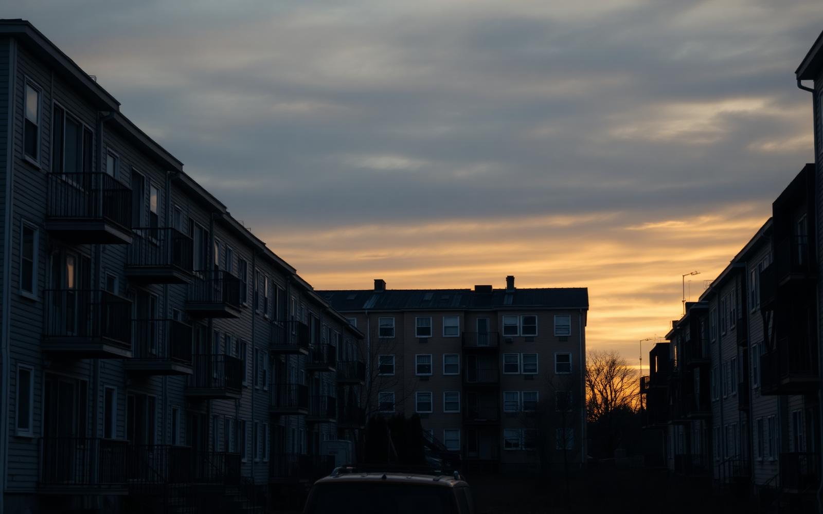 Multiple distressed properties at dusk